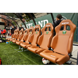 Galvanized steel coach bench with leather seats