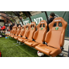 Galvanized steel coach bench with leather seats