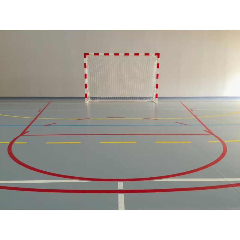 Steel handball goals with ground sleeves