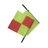 Linesman flag draped with a checkered yellow and orange